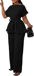 lot 48196 image: Ekaliy Womens 2 Piece Pants Set Peplum Top High Waisted Flared Pants SIZE XXXL