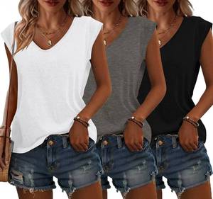 Bliwov 3 Pack Womens Cap Sleeve Summer Tops V Neck T Shirts Basic Tees SIZE S