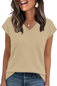 lot 48203 image: Rapbin Womens Summer V Neck Cap Sleeve Sweaters Loose Casual Pullover Tops SIZE L