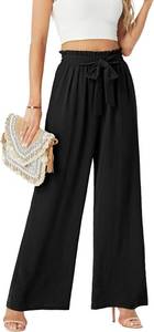 lot 48206 image: FREEOAK Womens Wide Leg Pants High Waist Flowy Adjustable Knot Loose Trousers Casuals Lounge Business Pants with Pockets SIZE S