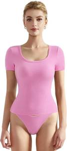 lot 48210 image: SUUKSESS Women Cotton Ribbed Scoop Neck Short Sleeve Top 2025 Summer Basic T Shirt SIZE S COLOR IS GRAY