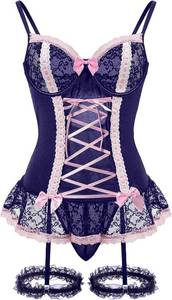 lot 48211 image: Foxiny Womens Underwire Lace Corset Bustier Lingerie Set SIZE M