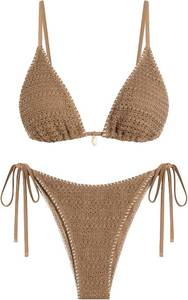 lot 48213 image: ZAFUL Womens Triangle Bikini Set Crochet Halter Sexy Two Piece Swimsuit SIZE S