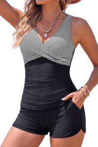 lot 48218 image: Women Tankini Swimsuits with Shorts Two Piece Tummy Control Bathing Suits SIZE 18 WIDE