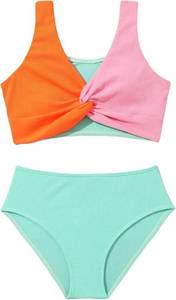 lot 48223 image: J.E Sterguard Two Piece Swimsuits Teen Bikini Color Block Girls Swimwear Ribbed Swimsuits Size 9 years