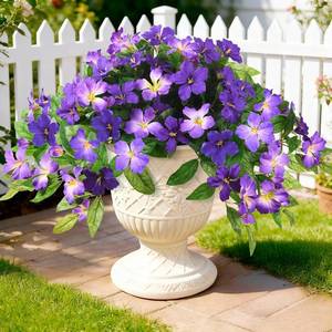 lot 48227 image: Homsunny Artificial Fake Flowers Plants Outdoor, 2PCS Realistic Faux Silk Flowers UV Resistant Fake Outdoor Flowers for Spring Outside Porch Garden and Home Patio Yard Decor (Double Purple)
