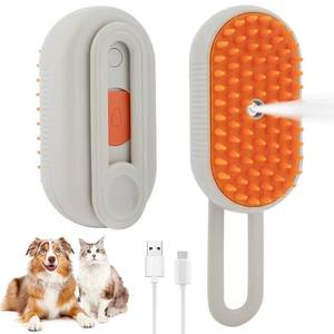 lot 48232 image: 4-in-1 Cat Steam Brush Cat and Dog Anti-Static steam Brush with Spray for Massaging,cleaning,Shedding,Grooming,New Rechargeable Pet Grooming Brushes(cream khaki)