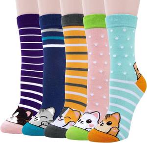 lot 48238 image: 5 Pairs Womens Socks Funny Dog Socks Compatible with Chalier Cozy Cute Animal Ladies Sock Gifts for Women,One Size,Striped Cat