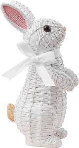 lot 48239 image: Rattan Rabbit Woven Rabbit Bow Resin Ornaments for Home Courtyard Lawn Tabletop and Easter Decoration to Enhance The Easter Atmosphere Preferred Easter Gifts (8.1in White Station)