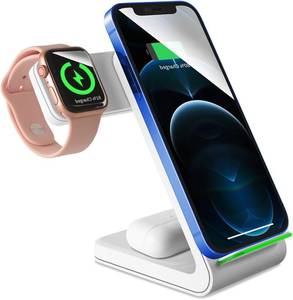 lot 48254 image: Wireless Charging Stand, Sunffice 3 in 1 Fast Charging Wireless Charging Station Dock for iWatch SE65432, Airpods Pro23, iPhone 13121111 ProXXrXs8 Plus, Qi-Certified Phones