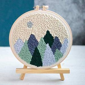 lot 48267 image: hi stone Series of Scenery Punch Needle Embroidery Starter Kits Punch Needle Tool Threader Fabric Embroidery Hoop Yarn Rug Forest