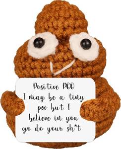 lot 48281 image: Handmade Knitted Poo Doll with Positive Card - Funny Emotional Support Gift, Creative Desk Decor for Christmas, Birthdays, Valentines Day, Family, Friends, Coworkers