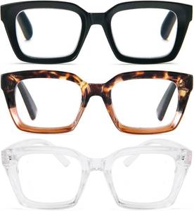 lot 48282 image: MMOWW Oversized Reading Glasses for Women 3 Pairs Sqaure Frame Blue Light Blocking Computer Readers 1.0