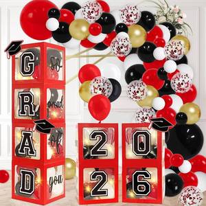 lot 48301 image: DAZONGE Graduation Decorations 2026, Set of 4 Red Grad Balloon Boxes with 139pcs Balloon Arch Garland Kit & 4 Light Strings - So Proud of You 2026 Graduation Decorations for Any Grades