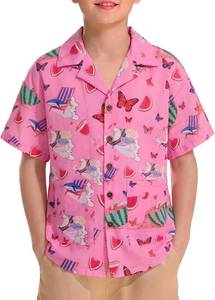 lot 48308 image: Haloumoning Boys Hawaiian Short Sleeve Button Down Shirt Kids Summer Print Beach Dress Shirts with Pockets 5-14Y