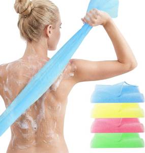 lot 48314 image: 4 Pcs Exfoliating Bath Cloth, 35 Inch Exfoliating Washcloth Body Scrubber Wash Cloths for Skin Bath Wash Towel Body Scrubber Loofah Back Washer (Blue Green Yellow Pink)