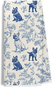 lot 48343 image: Chinoiserie French Bulldog Kitchen Towels, Gifts for French Bulldog Lovers Dish Tea Towel for Kitchen, Toile de Jouy Frenchie Dog Mom Owner Decorative Hand Towels for Bathroom, 16x24 Inches