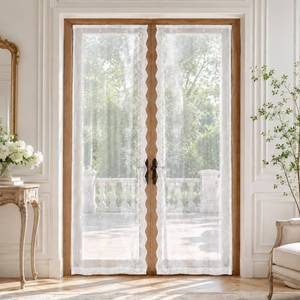 lot 48345 image: Frienda 2 Pcs Lace Sheer Door Curtains Adhesive No Drill, 24 W X 84 L