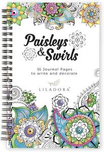 lot 48364 image: LILADORA Paisleys and Swirls 2-in-1 Adult Coloring Book & Journal for Women  55 Pages Floral & Mandala Designs  Fathers Day Gift Idea  Stress Relief Gifts  Adult Coloring for Relaxation