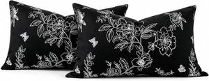 lot 48365 image: Black Silver Decorative Pillows 12x20 Velvet Modern Floral Silver Pillow Covers Modern Luxury Silver Textured Square Pack of 2 Pillowcases Cozy Soft for Car Sofa Bedroom Office Patio - BLACK  GOLD