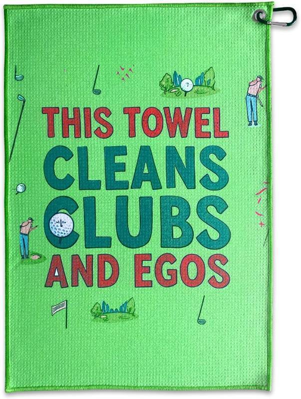 lot 3362 image: Funny Printed Golf Towel (16x24),Microfiber Golf Towel with Clip,Golf Gift for Dad Husband Birthday Christmas or Friends,Golf Bag Accessories for Men and Women (Green)