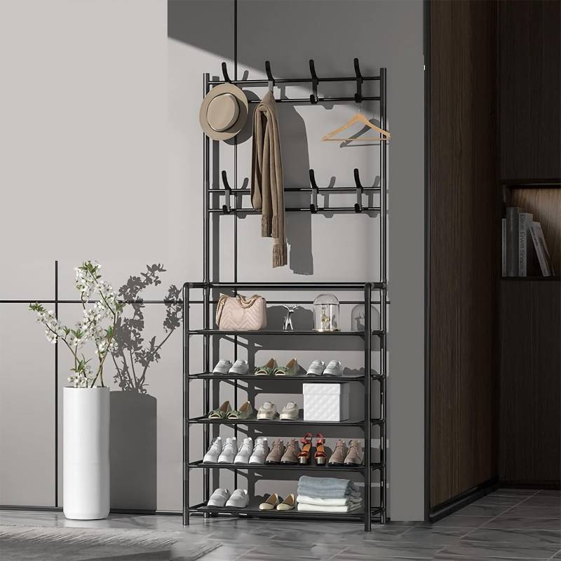 lot 40074 image: Standing Coat Rack, Modern Metal Clothes Garment Hanging Storage Shelf Hanger, Coat Rack Freestanding with Shelves, Storage Shelf Hanger For Entrance Hall, Freestanding Coat Stand COLOR IS WHITE