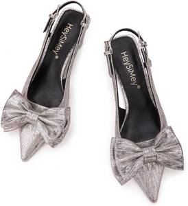 lot 48290 image: Bow Womens Slingback Kitten Heels Closed Pointed Toe Pumps SIZE 8 COLOR IS GOLD