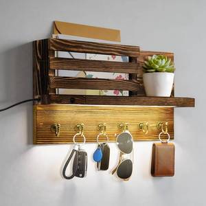 lot 48299 image: Human Body Motion Sensor Lights Indoor Key Holder Wall Mount Key and Mail Storage Holder for Wall with 6 Hooks Key Rack for Entryway Home Decor with Motion LED