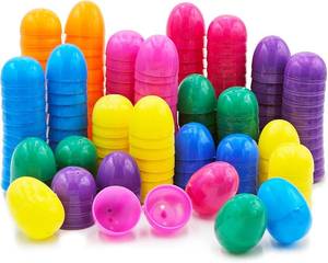 lot 48381 image: The Dreidel Company 200-Pack Fillable Easter Eggs with Hinge Bulk Colorful Bright Plastic Easter Eggs, Perfect for Easter Egg Hunt, Suprise Egg, Easter Hunt, 2.3 Assorted Colors (200-Pack)