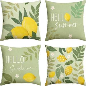 lot 48388 image: AVOIN colorlife Hello Summer Lemon Floral Green Throw Pillow Covers, 20 x 20 Inch Hello Sunshine Eucalyptus Leaves Polka Dot Holiday Seasonal Cushion Case Decorations Set of 4
