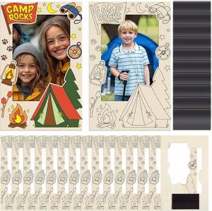 lot 48406 image: Novabright 24 Pcs Wooden Camp Picture Frames with Magnets 4.2 x 6.7 Wooden Camping Photo Frames Crafts Kits Unfinished Wood DIY Kits for Kids Summer Camps Group Activities Vbs School Home Decor