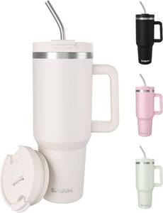 lot 48426 image: SASEUM 40 oz Tumbler with Handle & Lid, Vacuum Insulated Travel Mug (White, 40 Ounces)