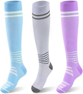 lot 48430 image: Compression Socks for Women - 15-20mmHg Plus Size Knee High Graduated Support (3 Pairs) - Breathable Striped Socks for Running, Athletics, Travel & Pregnancy