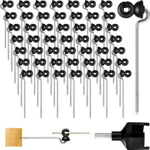 lot 48431 image: 50 Pcs Black Electric Fence Wire Screw-in Insulator and 1 Insulator Socket Tool Labor-Saving Fence Ring Post Wood Post for Tape Rope Electric Wire Animal Agricultural Garden(Classic)