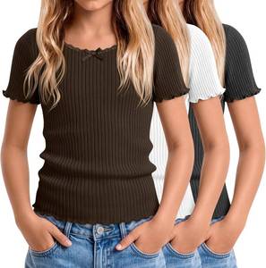 lot 48439 image: Halfchet 3 Pack Girls Ribbed Short Sleeve Tops SIZE 10-12 YEARS
