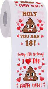 lot 48441 image: 18th Birthday Gifts for Boys or Girls - Happy Prank Toilet Paper - 18th Birthday Decorations, Party Supplies Favors - Novelty Bday Present for Him, Her, Friends - 18 Years Old Funny Gag Gift for Guys COLOR IS WHITE AND BROWN