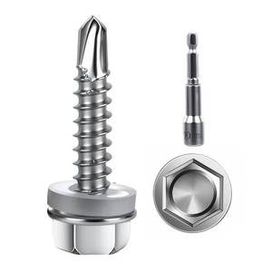 lot 48445 image: 26 Pcs (#14 36.3x75) Self Tapping Sheet Metal Screws, 410 Stainless Steel Hex Washer Head Self Drilling Screws,Quick Metal Tapping, with Screw Driver Bit