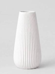 lot 48458 image: White Ceramic Vase, 8 Inch Modern Ribbed Design, Flower Vase for Home Decor, Cute Vase for Living Room, Dining Table, Office, Bedroom, Kitchen Shelf