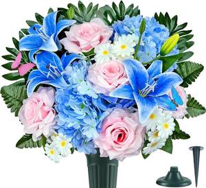 lot 48461 image: Artificial Cemetery Flowers,Memorial Flowers,Beautiful Arrangements for Headstones,Silk Hibiscus Rose Berries