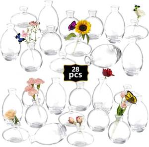 lot 48476 image: Mini Bud Vases As Wedding Centerpieces for Tables,Clear Bud Vases for Flowers,Small Flower Vases Suitable for Birthday Party,Anniversary,Wedding Reception,Baby Shower (Clear, 28PCS)