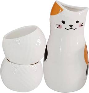 lot 48494 image: ABOOFAN Japanese Sake Set 3pcs Ceramic Sake Carafe with 2 Small Cups   Narrow-Neck Pouring Design for Easy Serving, Retro Animal Style for Home Use, Gifting for Cat Lovers and Women
