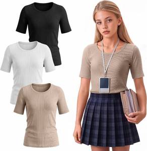lot 48499 image: 3 Pack Girls Ribbed T-Shirts, Size 7-8Y