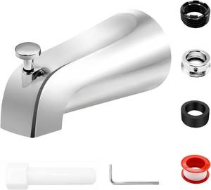 lot 48502 image: Universal Slip Fit Bath Tub Spout with Diverter,Bathtub Faucet for 12 Copper Pipe, 12 IPS and 34 IPS Thread Connections, Bath Tub Faucet Replacement with Adapter,PTFE Tape,Hex Wrench (Chrome)