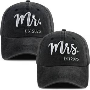 lot 48503 image: 2PCS Mr and Mrs 2025 Hats for Men Women, Adjustable Cotton 3D Embroidered Gifts Baseball Cap