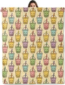 lot 48538 image: Colorful Boba Tea Pattern Throw Blanket for Boys Girls Kids Adults, Cozy Bubble Tea Theme Flannel Blankets Gifts for Camping, Bedroom, Couch, Room Home Decor, 50x60