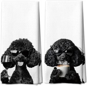 lot 48540 image: Funny Black Poodle Bar Kitchen Towels Set of 2, Funny Kitchen Decor