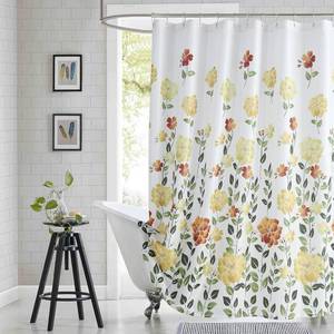 lot 48545 image: Long Fabric Floral Shower Curtain, Yellow Orange Green Flower Shower Curtains for Bathroom, Waterproof Bathroom Curtains, 72 W x 78 H