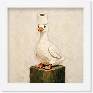 lot 48575 image: Cute Silly Goose Bathroom Wall Decor for Home Dorm, Cute Silly Goose Framed Prints Hanging Decor for Bathroom Washroom Restroom, Vintage Funny Wall Art Decorations, 7x7 inch