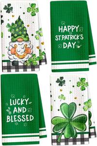 lot 48582 image: St. Patricks Day Kitchen Towels, Shamrock Gnome Happy 16x24 Inch Seasonal Decoration Hand Towels Set of 4, Dishtowel Set, Kitchen Towels Decorative