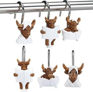 lot 48585 image: Roowest 12 Pcs Western Cowboy Shower Curtain Hooks, Stainless Steel Farmhouse - STOCK PHOTO APPROXIMATE (Please see additional photos)